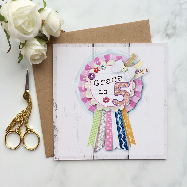 Childs Birthday Rosette Card, Kids Birthday Card, Children's Age Card, Rosette Age Badge Card, Card for Kids, Birthday Card for Kids image 1