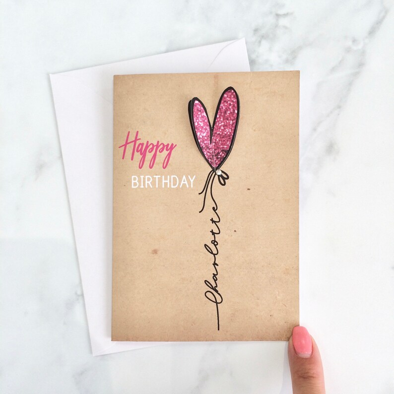 Heart Birthday Card Printed Glitter Birthday Card for Her Etsy UK