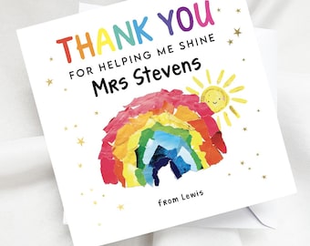 Personalised Rainbow Teacher Card, Custom Thank You Teacher Gift, Rainbow Collage School Card, End Of Year Nursery Childminder Keepsake