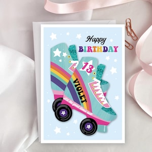 Personalised Roller Skate Birthday Card, Let the Good Times Roll Retro Disco Theme, Happy Birthday Rollerskating Party for Daughter