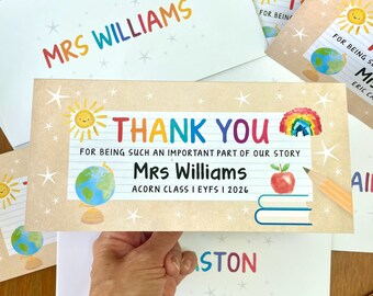 Personalised Teacher Thank You Card, Class Gift Voucher Money Wallet, Custom Group Teacher Appreciation Present, End of Term School Keepsake