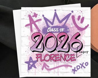 Personalised School Leavers Card, Class of 2026 Graffiti Street Art, Custom Name Urban Brick Spray Paint Card