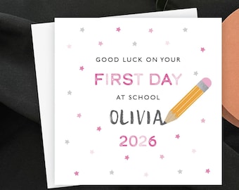 Personalised Starting School Pencil Card, Custom Name Reception year Keepsake, Child New School Card