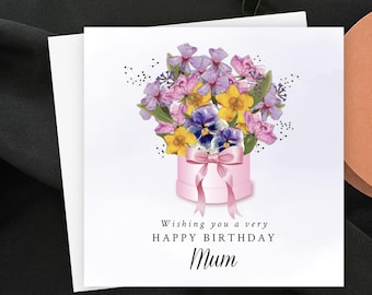 Personalised Floral Hat Box Card, Birthday Card for Grandma, Happy Birthday Mum Friend