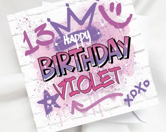 Spray Paint Wall Thirteen Keepsake, Custom Name Smiley Face Street Art, Urban Mural Happy Birthday, Personalised Graffiti 13th Birthday Card