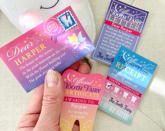 Printable Personalised Tooth Fairy Letter Kit, Miniature Receipt Certificate and Envelope Download, Kids Lost Tooth Keepsake DIY