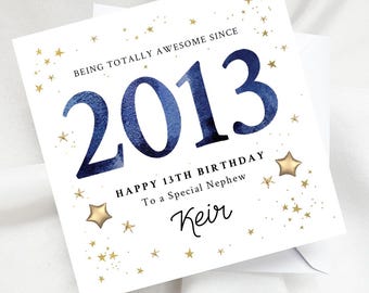 Personalised Born in 2013 Birthday Card, 13th Birthday Keepsake