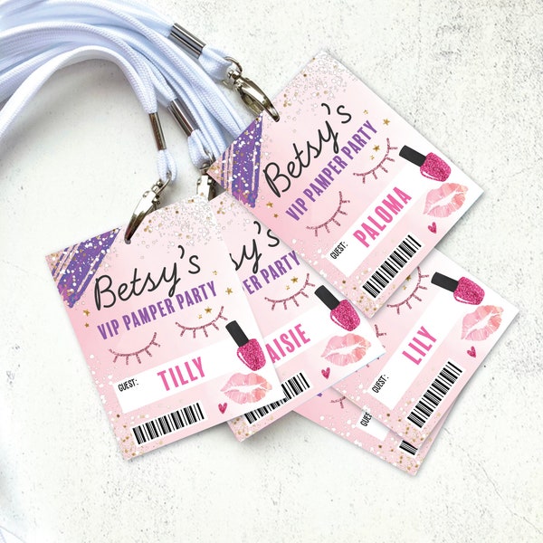 Pamper Party Lanyards, Make-Up Party Name Tags, Pretty Pink Lanyards, Girls Birthday Lanyards, Spa Party Lanyards, Kids Pamper Party