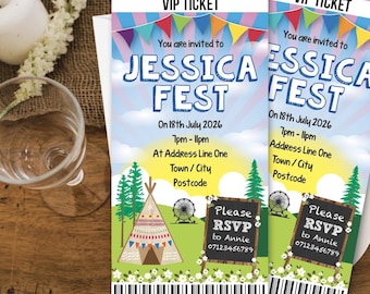 Personalised Festival Ticket Party Invitation, Custom Festival Theme Birthday Invite Pass, Festival Concert Wedding Invite