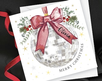 Personalised Disco Ball Christmas Card, Glitter Ball Xmas Cards for Daughter