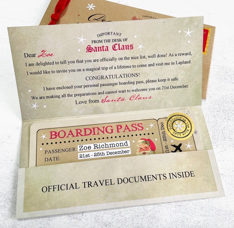 Lapland Reveal, Boarding Pass From Father Christmas, Ticket To See Santa, Customise Santa Visit Pack image 5