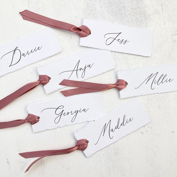 Place Name Tags With Ribbon Boho Ripped Name Tags With Dusky Pink
