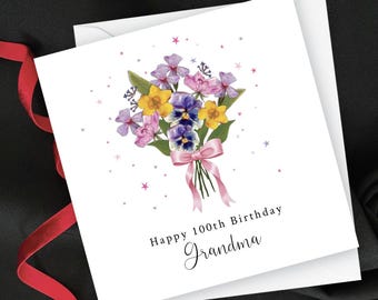 Personalised Pressed Flower Birthday Card, Keepsake Age Gift For Nan Nanny Grandma Mum Friend or Relative