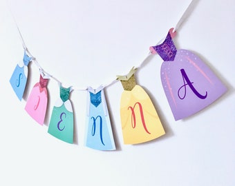 Personalised Princess Dress Banner, Coronation Birthday Party Bunting for Her Royal Highness, Keepsake Gift for Granddaughter Daughter Niece