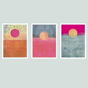 Kunstansichtkaarten, wenskaarten, formaat DINA6, 3 motieven, staand formaat, modern abstract landschap, serie - Nonmoon -