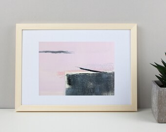 Original image, monotype "ROSY SKY 3", sheet size DIN A4, motif size "20 x 15 cm, abstract landscape, modern picture