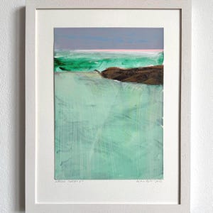 Polar Green 2, cuadro enmarcado, paisaje abstracto, pintura original, tamaño 32 x 24 cm, paisaje moderno, obra de arte de estilo nórdico