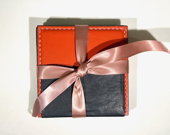 Leather Coaster set of 4, Handmade leather coaster, Tableware