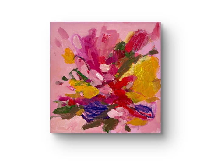 Abstract Purple Floral Canvas Wall Art, 30 x 30 cm