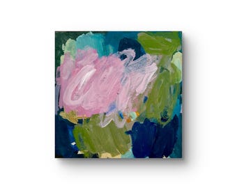 Bold Blue & Green Acrylic Painting, Framed, 30 x 30 cm