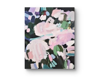 Extra Large Lavender Black Giclee Print, Pop of Color on streched Canvas