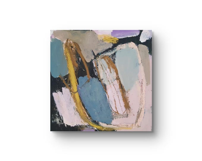 abstraktes Gemälde auf Holz, Acryl und Ölkreide auf Holzblock,  30 x 30 x3 cm