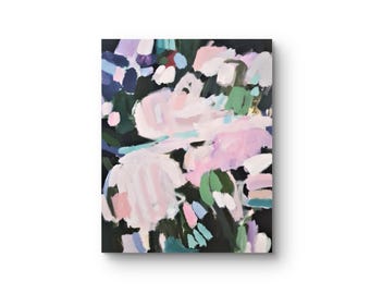 Extra Large Lavender Black Giclee Print, Pop of Color on streched Canvas