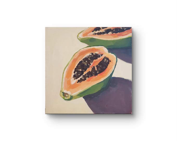 Stillleben Papaya, Acryl auf Leinwand, 30 x 30 cm
