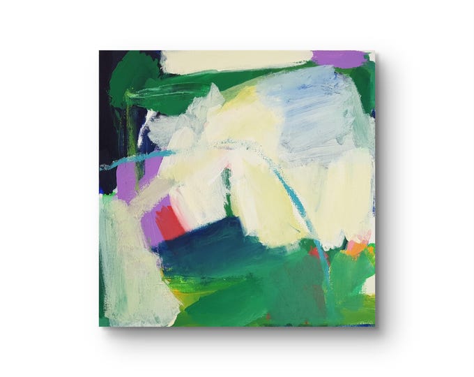 Shades of Green, abstrakt, Acryl und Ölkreide auf Leinwand, 40 x 40 cm