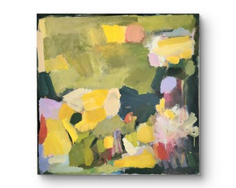 grüne Landschaft, abstrakt, Acral auf Leinwand, 80 x 80 cm