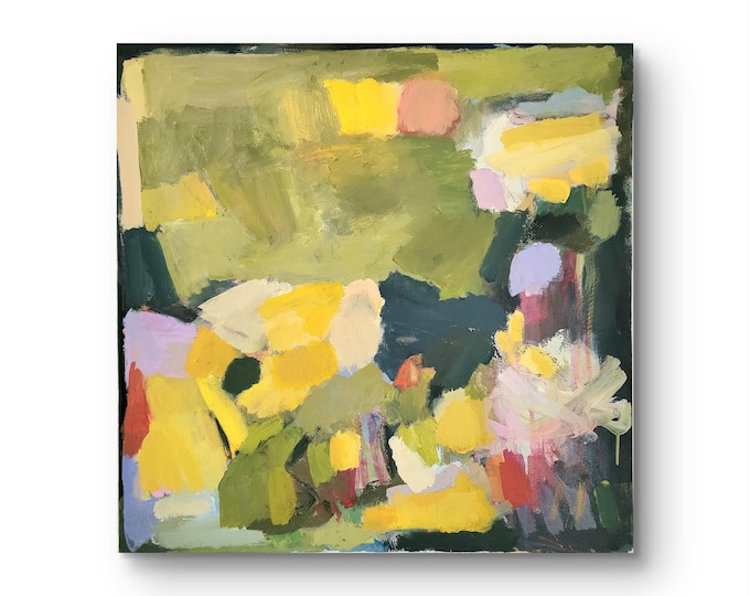grüne Landschaft, abstrakt, Acral auf Leinwand, 80 x 80 cm