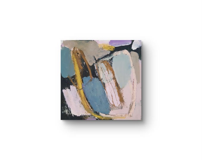 abstraktes Gemälde auf Holz, Acryl und Ölkreide auf Holzblock,  30 x 30 x3 cm