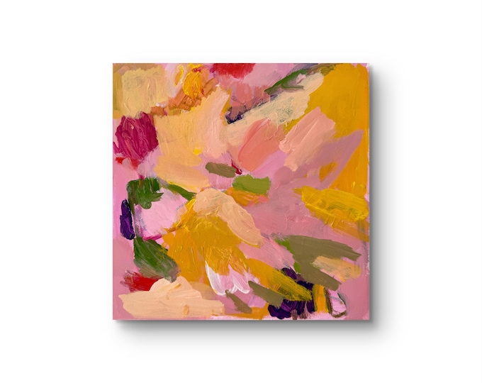 Abstract Floral Canvas Wall Art: Red and Green Shades - 30 x 30 cm