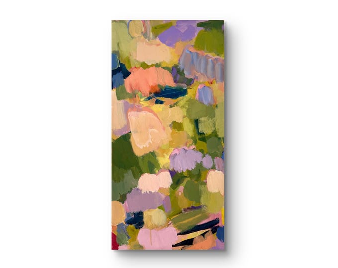 Botanical Vertical Abstract: Purple Abstract Floral Canvas Art - 100 x 50 cm