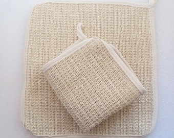 Milieuvriendelijk, volledig natuurlijk washandje. 10" geweven sisal washandje, wasbaar, voorzichtig te verwijderen