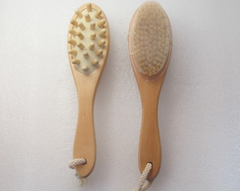 Badebürste, Naturbürste, Rückenbürste, trocken bürsten, natürliche Wildschweinborsten, Massage-Tool, 25 cm Griff.