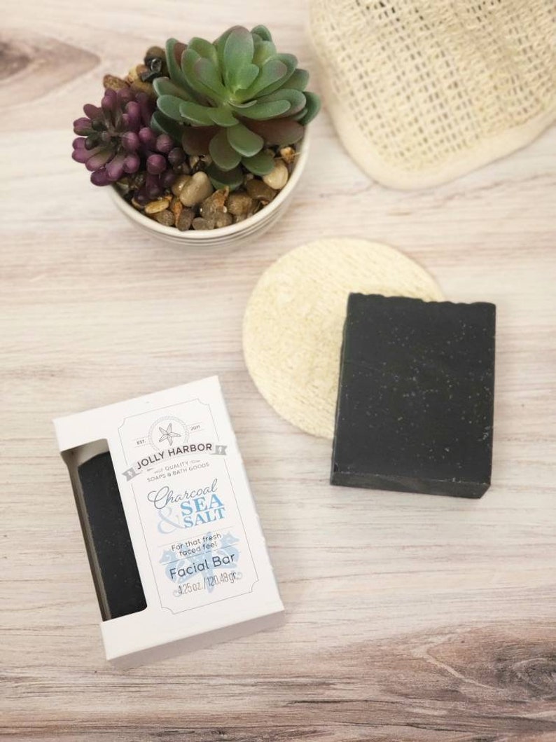 Charcoal & Sea Salt Facial Bars, 4.25 oz / Tea Tree and Lemongrass essential oils. Natural face soap. image 1