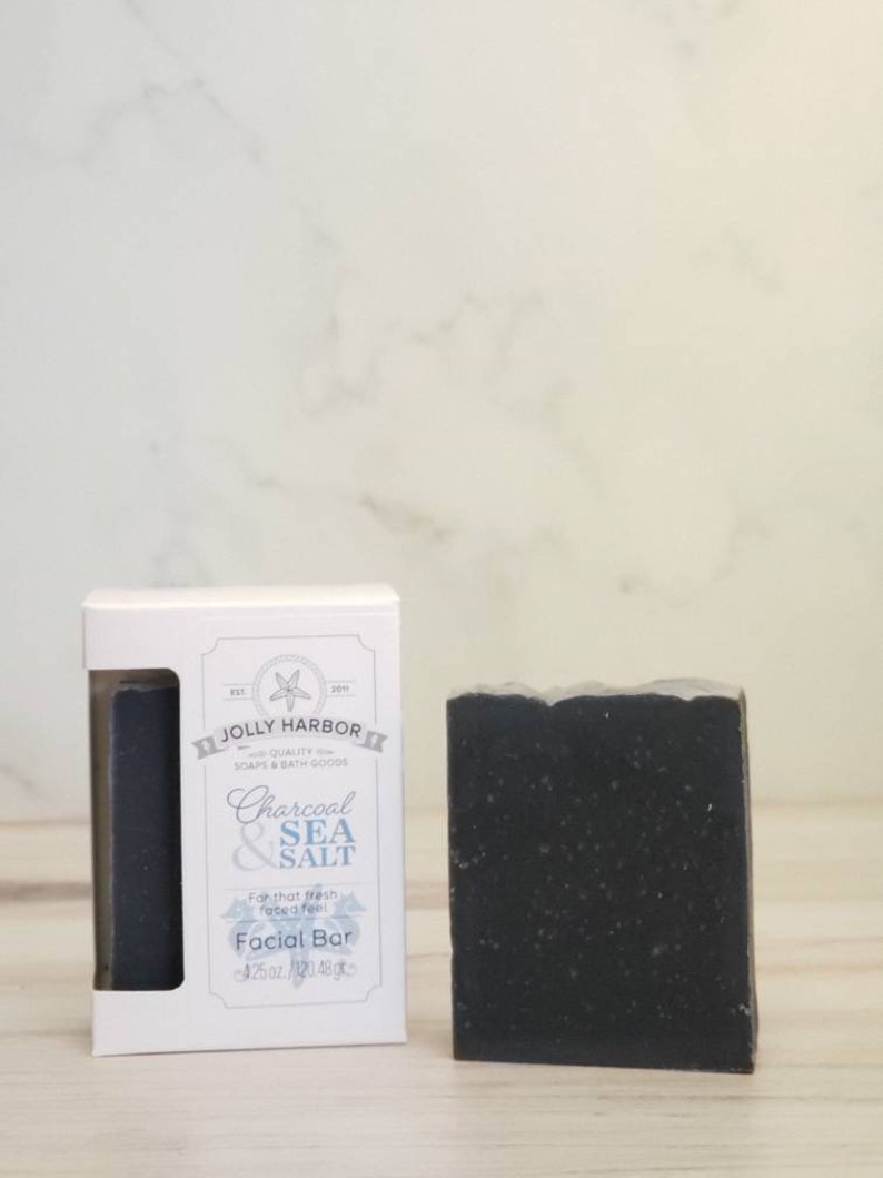 Charcoal & Sea Salt Facial Bars, 4.25 oz / Tea Tree and Lemongrass essential oils. Natural face soap. image 3