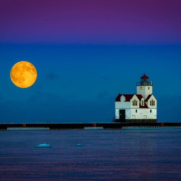 Moonrise over Lake Michigan Greeting Card