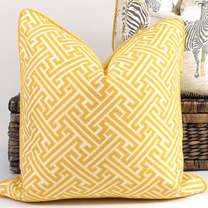Chinoiserie chic Yellow and white Greek key pillow cover geometric jacquard cushions