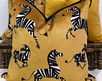 Black and Gold Velvet Zebra Pillow Cover Modern Gold Animal Pattern Chenille Cushion Chinoiserie Chic Style