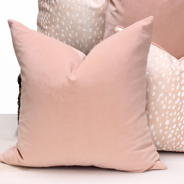 Blush velvet cushion pink velvet pillow cover soft pink throw pillow plain velvet