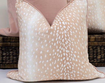 Blush chinoiserie antelope pillow cover peach blush cream and white animal print fawn cushion chinoiserie chic accent throw