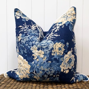 Hamptons style navy floral pillow covers coastal decor cushions classic style beachy home decor navy cream beige cushion