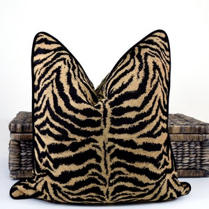 Black and gold Tiger cushion covers Chenille tiger animal print pillow black velvet chinoiserie chic home decor