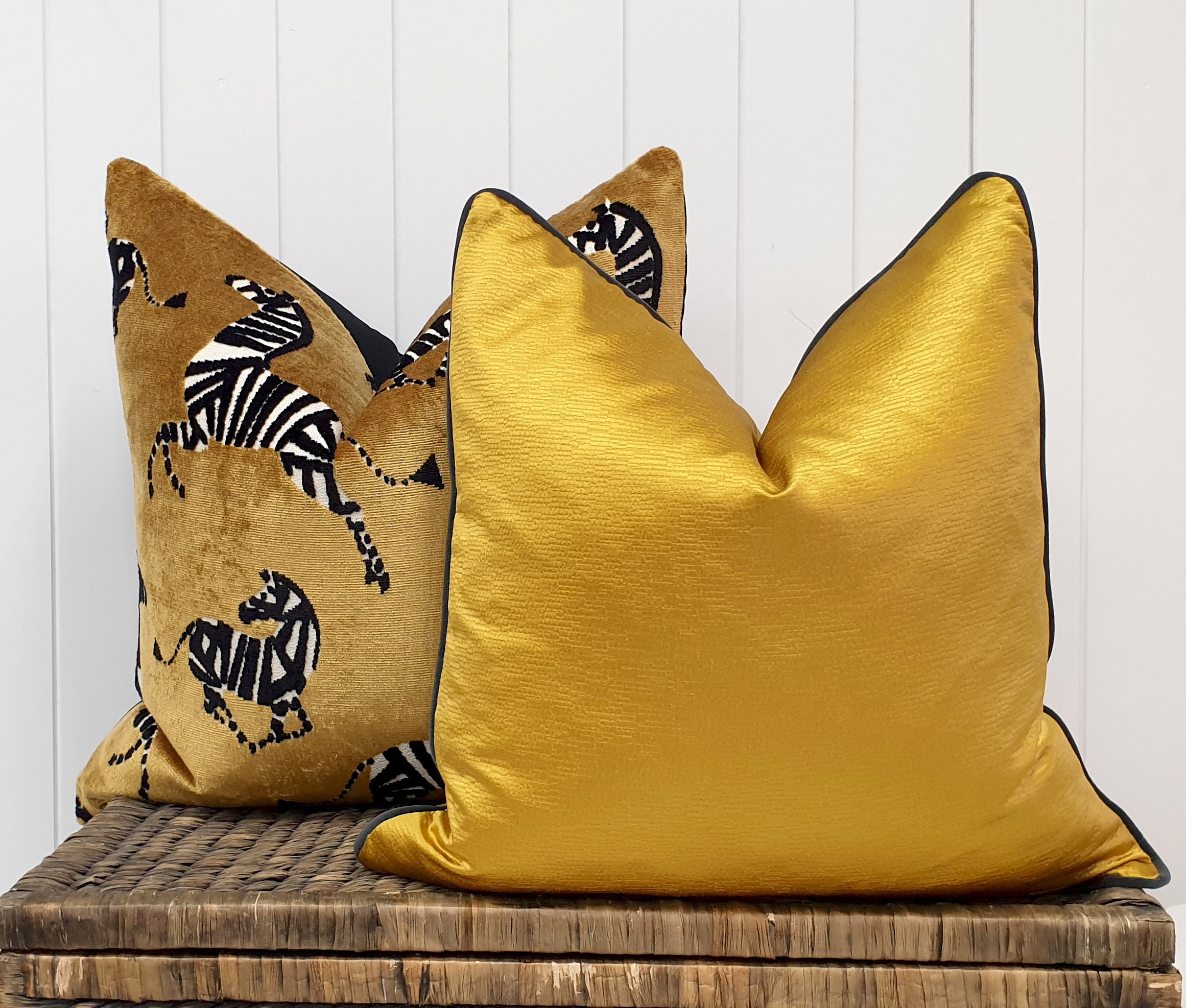 Black and Gold Velvet Zebra Pillow Cover Modern Gold Animal Etsy