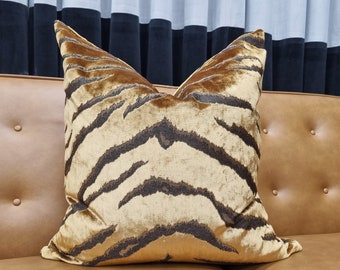 Gold Tiger velvet pillow cover, Designer velvet decorative pillow, luxury velvet cushion