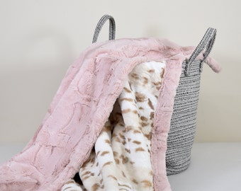 Blush and cream minky blanket white and brown leopard baby blanket minky throw blush sofa throw
