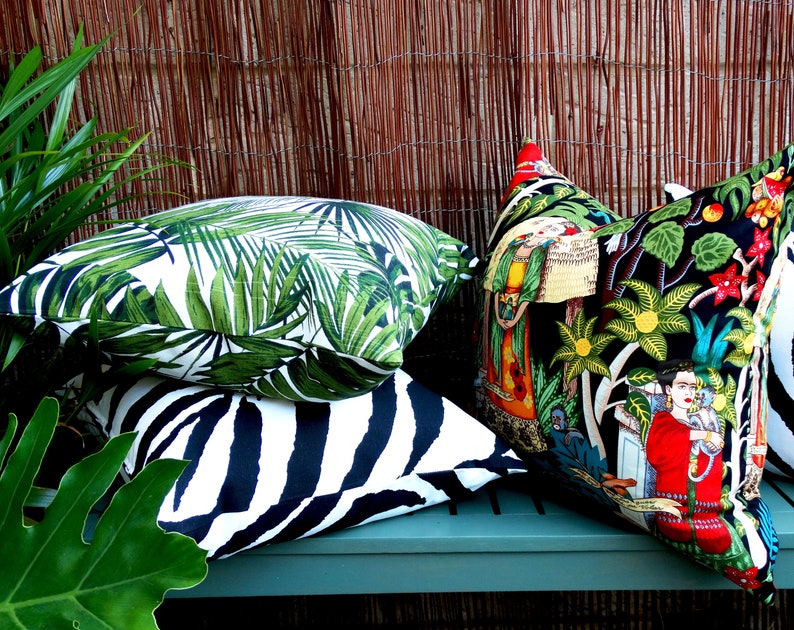 couverture tropicale d'oreiller de jardin mexicain coussin traditionnel noir et vert jettent les tropiques verts feuillus de boho image 9