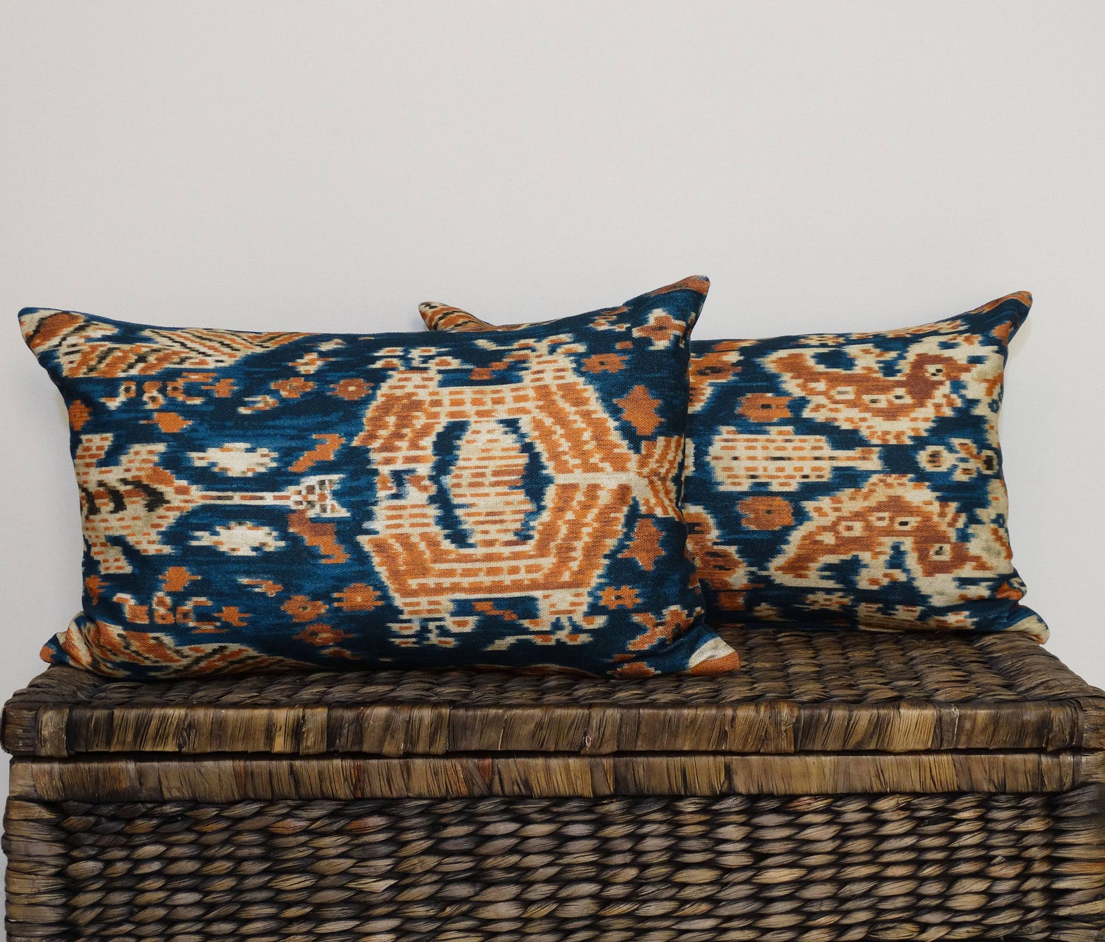 Tribal Elephant Cushion Blue Orange Ikat Pillow Boho Decor Etsy